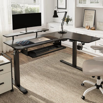 Eureka Ergonomic L-Shaped Standing Desk, Black Carbon Fiber, Ergonomic Workspace Setup.