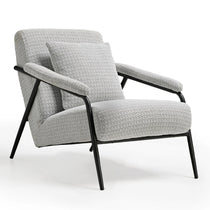 Minimalist Gray Lounge Chair With Black Metal Frame.