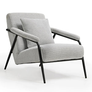 Minimalist Gray Lounge Chair With Black Metal Frame.