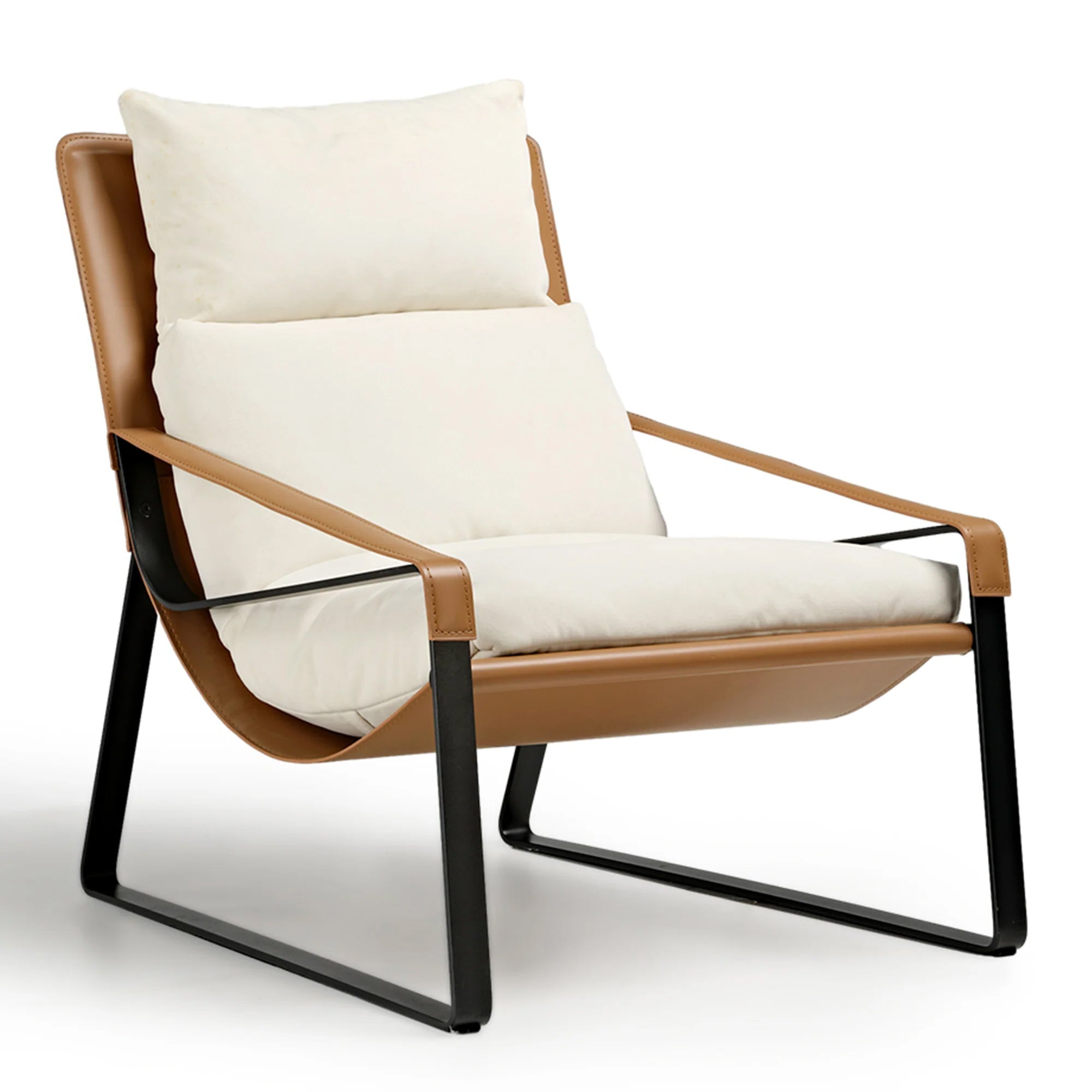 Beige Stitched Saddle Leather Lounge Chair Indoor|Eureka Ergonomic