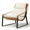 Stitched Saddle Leather Lounge Chair, Beige & Orange - Beige & Orange