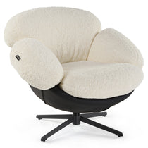 Cara Modern Swivel Lounge Chair in White Lamb Velvet and Black Leather By Eureka Ergonomic.