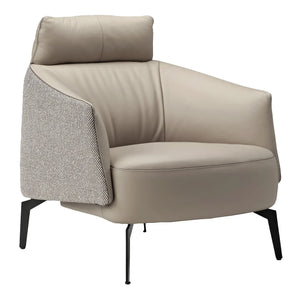 Napa Leather Lounge Chair in Ivory With Fabric Detail. Ergonomic and Luxurious Living Room Chair.