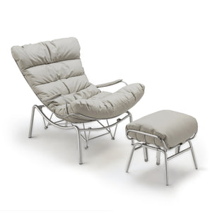Liam Rocking Lounge Chair With Ottoman - Gray. Modern Design With Chrome Frame and Gray Cushioning.