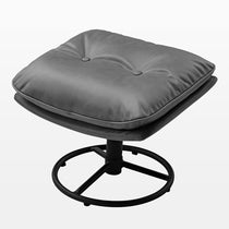 Gray Camden Tufted Ottoman With Black Metal Base. Perfect Footrest for Modern Living Spaces.