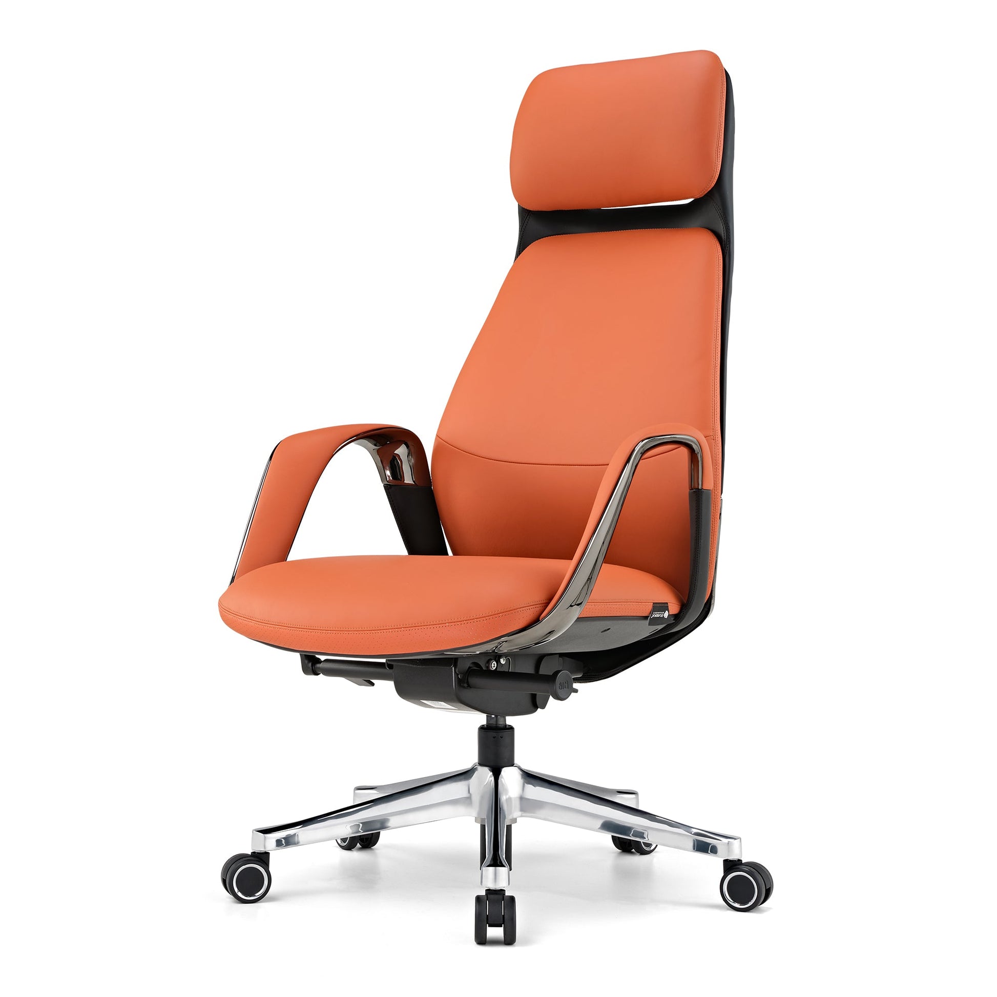 Eureka Ergonomic Comfy Leather Executive Office Chair Luxury Napa Leather, Orange, Featuring Ark Desk