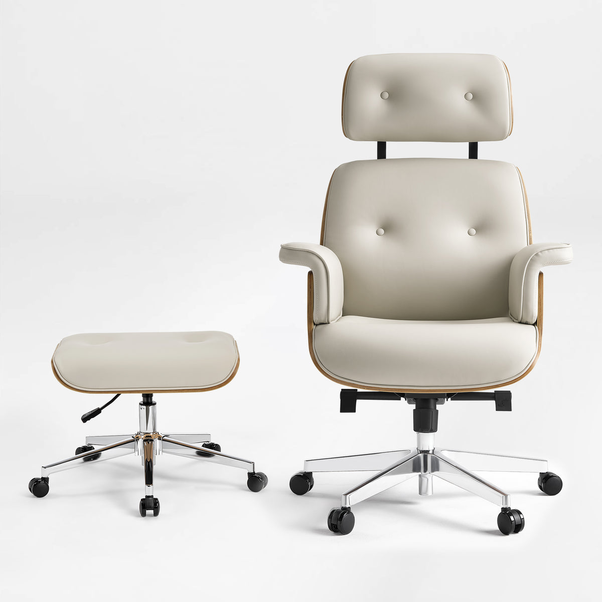 Eureka Ergonomic Mathias Pro Beige Chair and Ottoman Set Front View