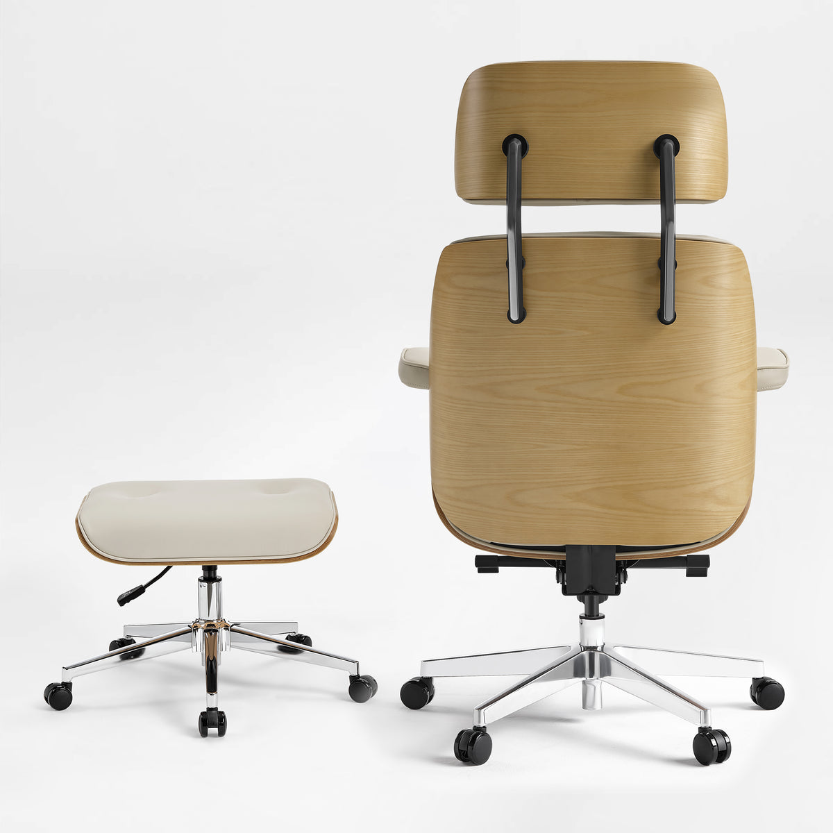 Eureka Ergonomic Mathias Pro Beige Chair and Ottoman Set Rear View