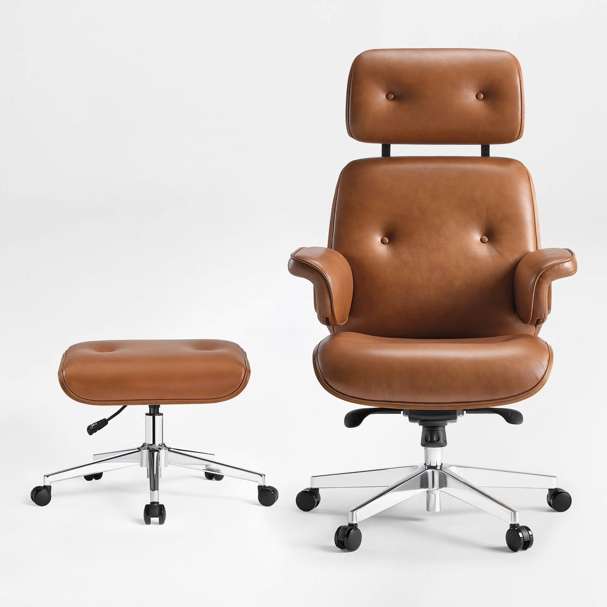 Eureka Ergonomic Mathias XL Brown Chair and Ottoman Set Front View