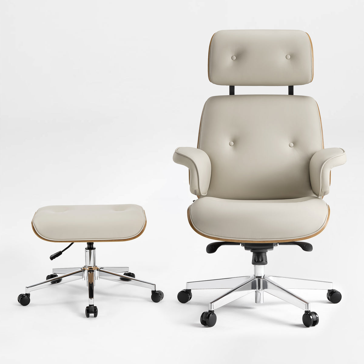 Eureka Ergonomic Mathias XL Beige Chair and Ottoman Set Front View