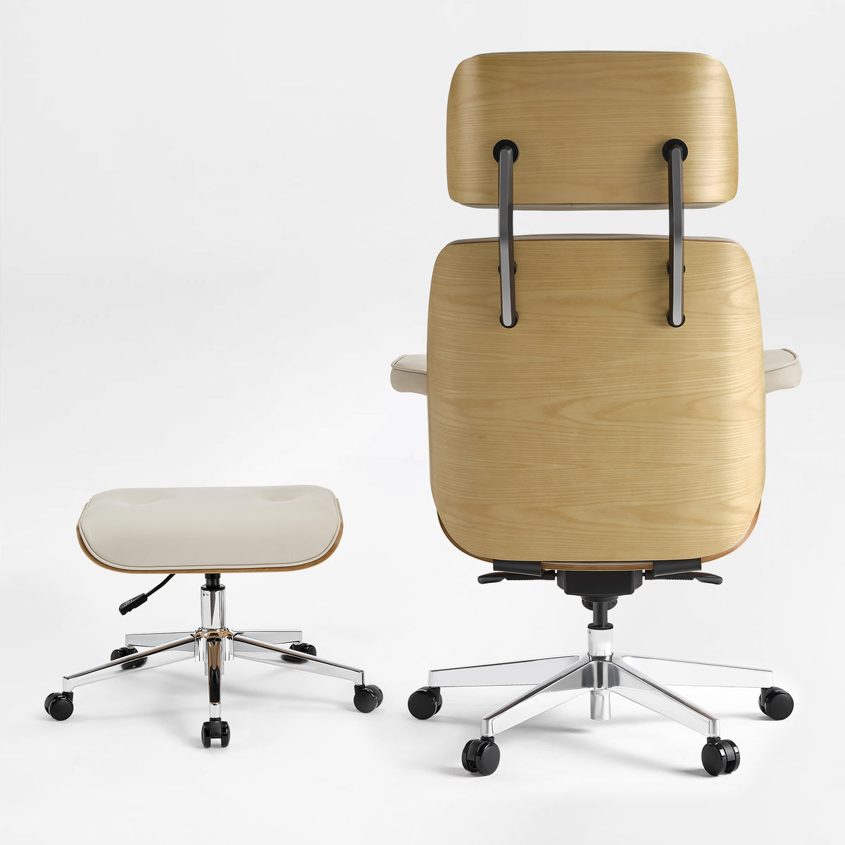 Eureka Ergonomic Mathias XL Beige Chair and Ottoman Set Rear View