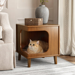 Eureka Ergonomic 15.94" Solid Wood Cat Bed & Side Table,Walnut