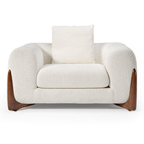 Rowan Accent Chair in Off-White Boucle Fabric With Wooden Legs, Modern Design, Ergonomic Comfort.