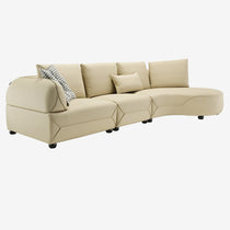Beige Leather Leah Curved Sofa, Minimalist Design, Ergonomic Comfort.