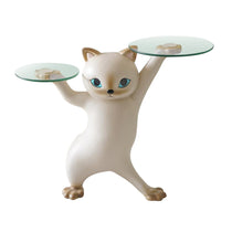 Enchanting Cat Side Table in Beige With Dual Glass Trays, a Stylish Home Decor.