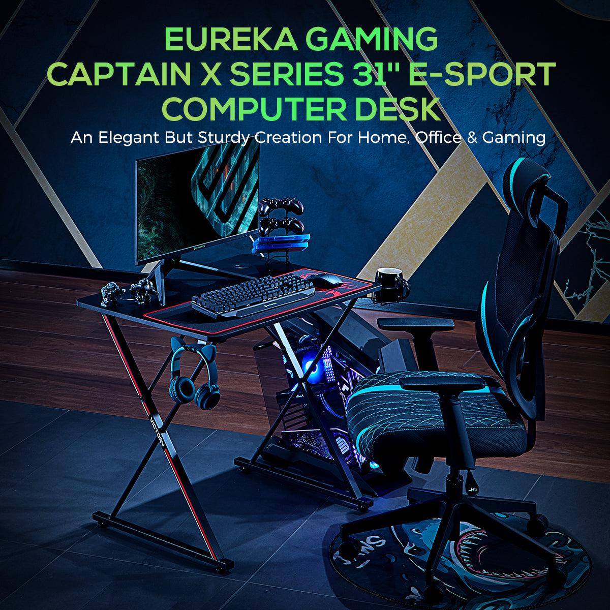 Eureka Gaming Desk with X-shaped Legs, 31''