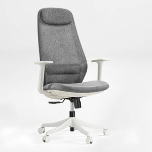 Skylar-Lite Duo Hue Ergonomic Office Chair With Grey Fabric and White Frame in Modern Office Setup.