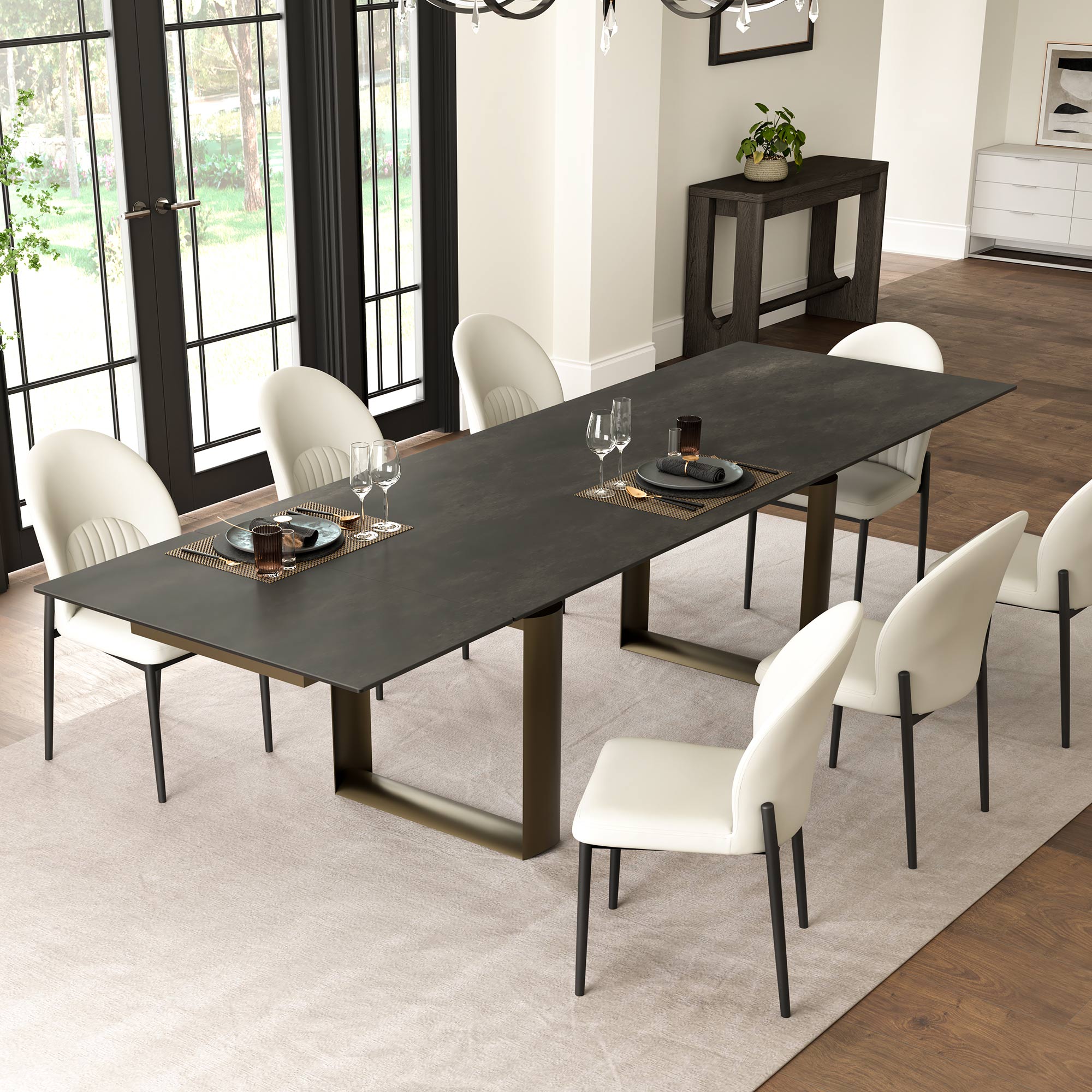 Black extending dining table and chairs hotsell