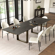 Savoy Extendable Black Dining Table With White Chairs, Perfect for Dining and Entertaining Up to 8 Guests.