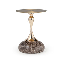 15 Round Metal Top Side Table. Modern Side Table With Metallic Top and Marble Base.