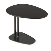 Contemporary Side Table With Oval Wood Top and Metal Base in Black Finish.