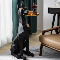 Geometric Black Doberman Dog Side Table With Whiskey Tray, a Stylish and Functional Addition to Any Living Space.
