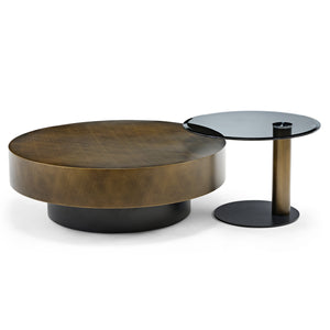 Eureka Ergonomic 35" Brown Coffee Table with Glass Side Table Set of 2, Brown