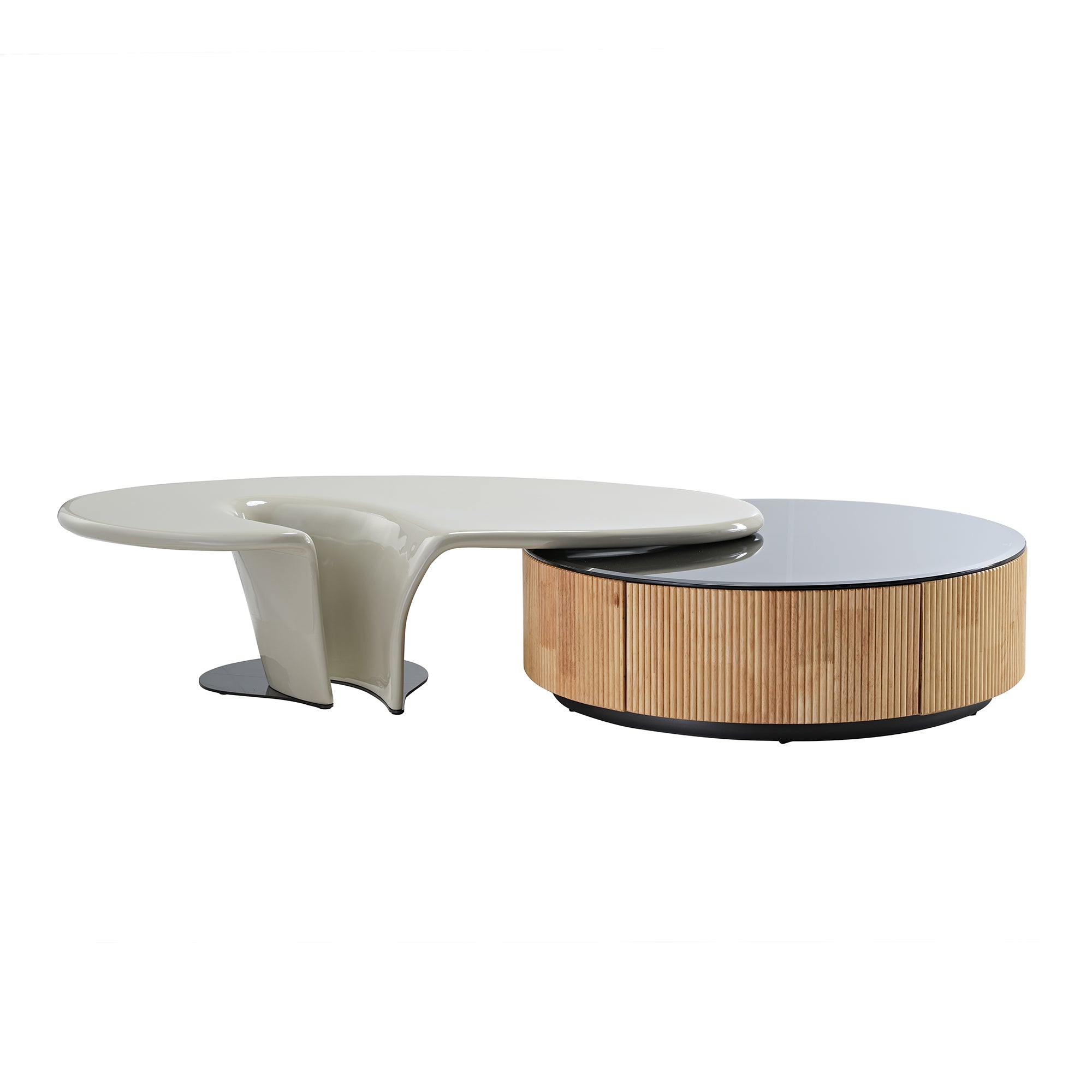 Modern Coffee Table Set With White Tabletop and Wooden Side Table. Stylish and Functional Design.