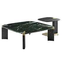 Prada Green Marble Coffee Table Set With Side Table - Modern Luxury for Living Room.