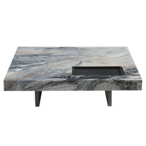 Square Marble Coffee Table With Sunken Desktop, Black Legs. Elegant Living Room Table.