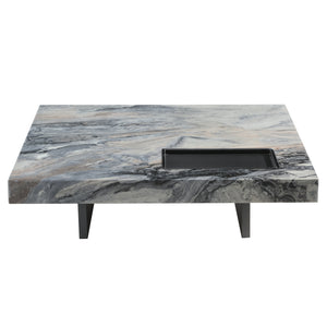 Eureka Ergonomic 39" Square Marble Coffee Table with Sunken Small Desktop, Venice Brown