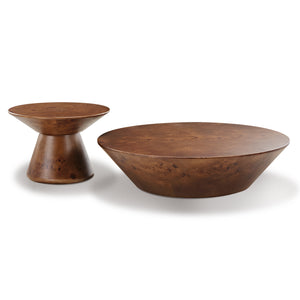 Brown Round Coffee Table Set of Two - Wooden Coffee Tables With Unique Design.