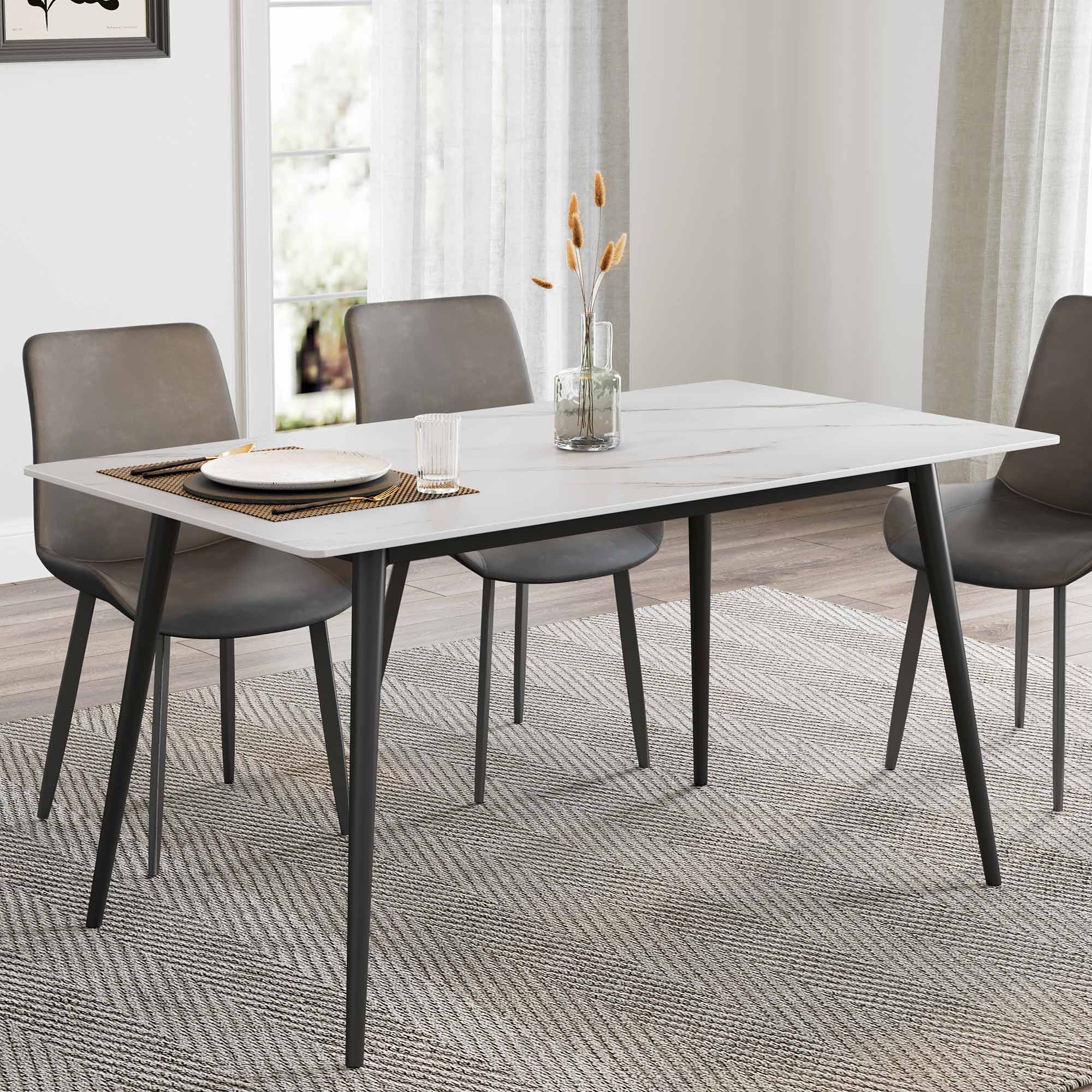 Eureka Ergonomic 55.91 White Rectangular Slate Dining Table