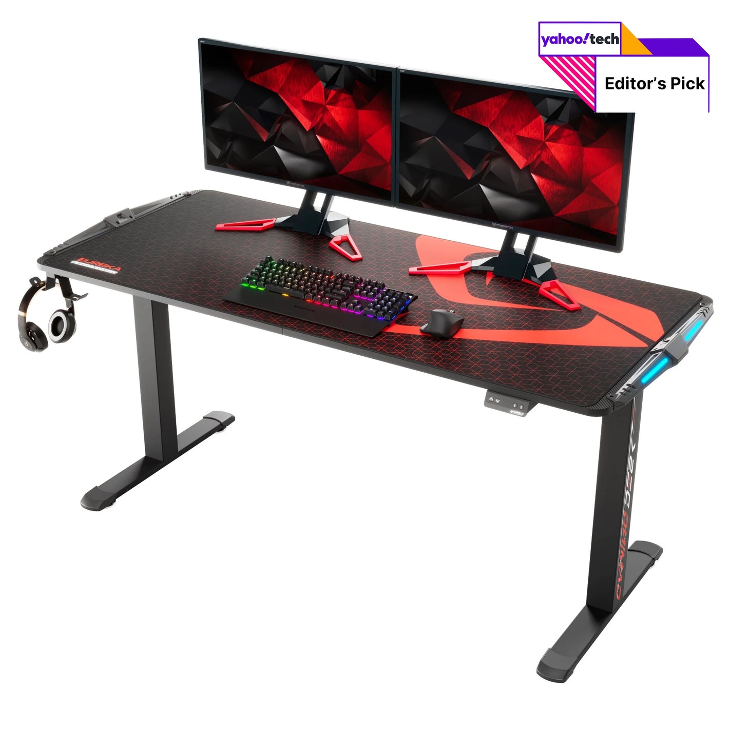 Eureka Ergonomic 60 inch Black Gaming Standing Desk with RGN Lighting