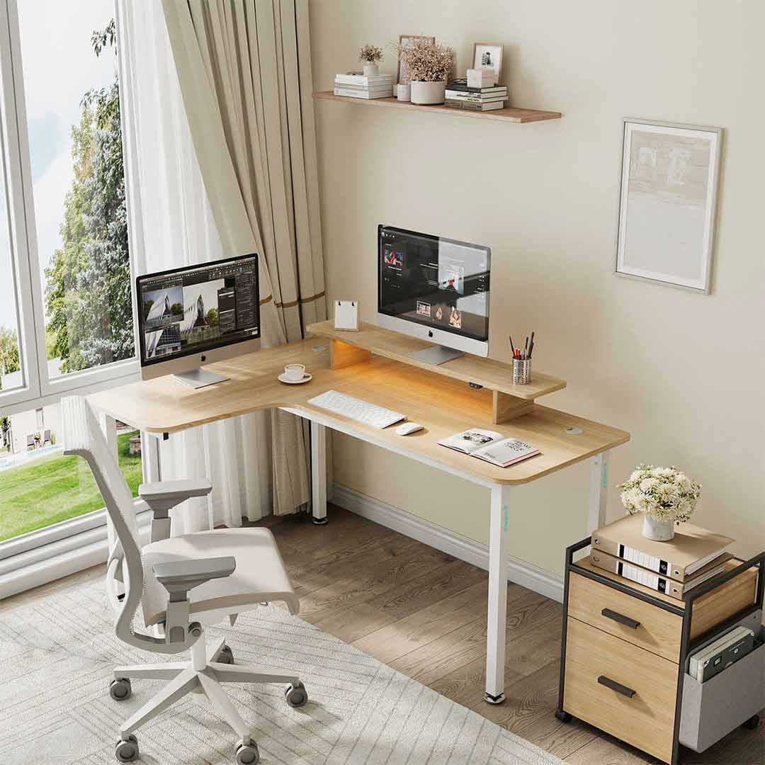 Eureka Ergonomic 60'' L-Shaped Computer Desk, Maple-colored, Left