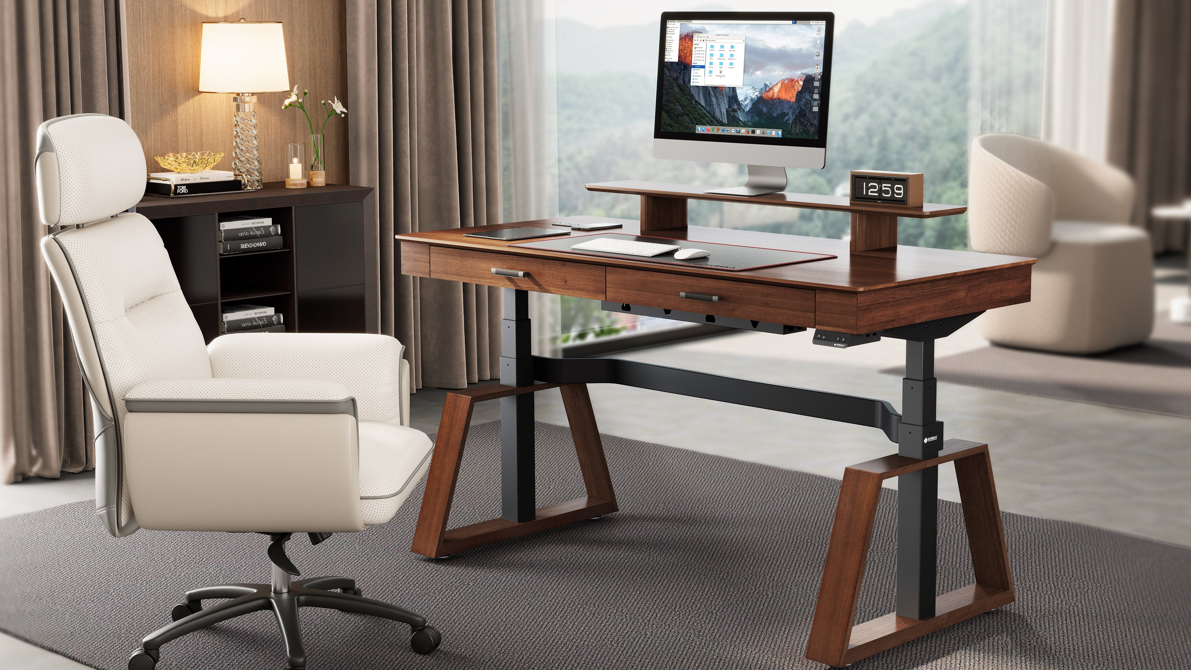 Eureka ergonomic Executive Standing Desk with drawers, 63 inch Height Adjustable Desk, Walnut