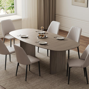 Stella 86.06 Oval Dining Table in Gray With Seating, Oval Shape, Family Dining, Wooden Table Top and Chairs.