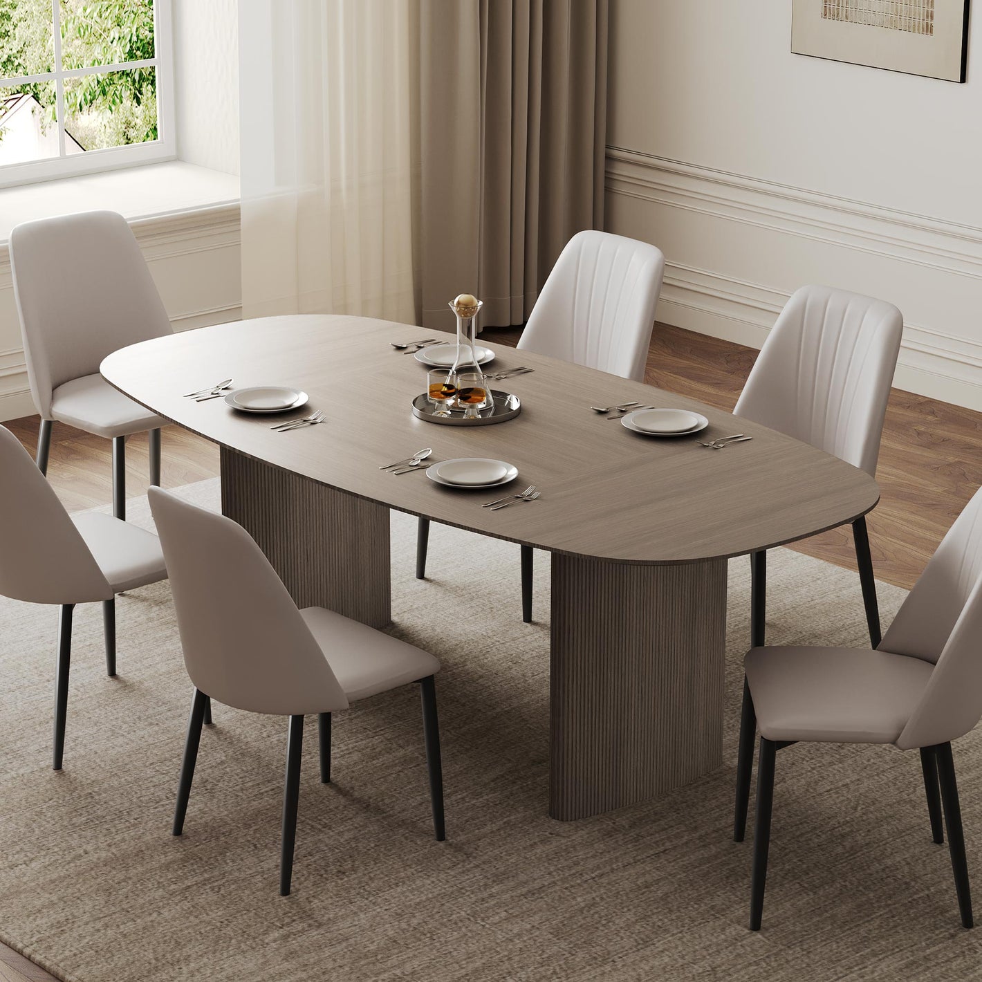 Eureka Ergonomic 86" Modern Oval Dining Table set for 6, Gray