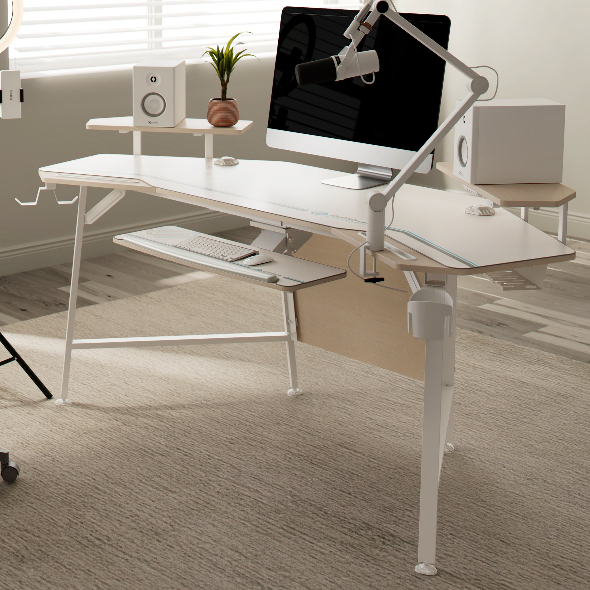 Eureka Ergonomic Aero, 72x23 Wing Shaped Studio Desk with Accessories Set, Maple