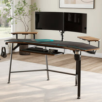 Eureka Ergonomic Aero Wing Shaped Studio Desk, Black Gaming Desk With Monitor Risers and Rgb Lighting.