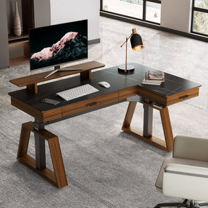 Eureka Ergonomic Ark L Two-Drawer Electric Standing Desk, Black Gold Sintered Stone, Black / Right Side / 60"