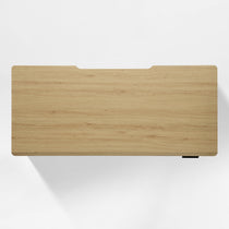 Eureka Ergonomic Ark Lite standing desk surface with light woodgrain finish and beveled edge detail, shown from overhead.