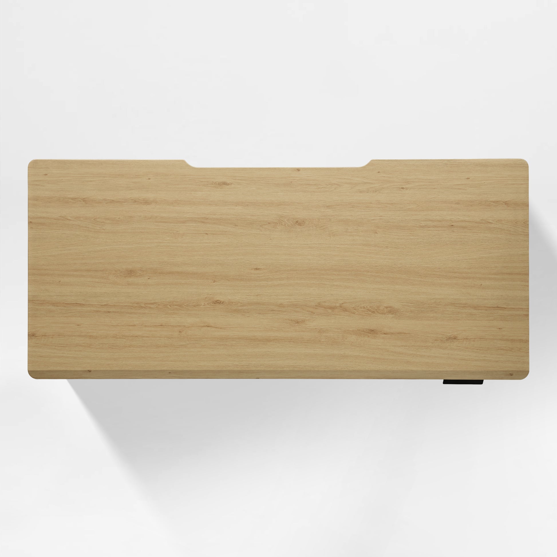 Eureka Ergonomic Ark Lite standing desk surface with light woodgrain finish and beveled edge detail, shown from overhead.