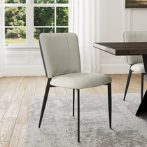Aspen Upholstered Dining Chair, Off-White Leather, Black Metal Frame, Dining Room Furniture.