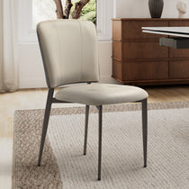 Aspen Upholstered Dining Chair, Off-White Leather, Black Metal Frame, Dining Room Furniture.