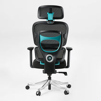 Axion Ergonomic Hybrid Chair, Mesh Back and Teal Accents, Ergonomic Gaming Chair. Blue Fabric