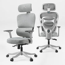 Eureka Ergonomic Axion chair front and back view on white background, Silver Gray, Fabric