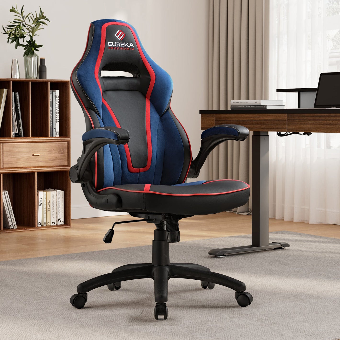 Eureka Ergonomic, Blue High-back Racing Seat Lumbar Support Leather Gaming Chair