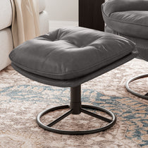 Gray Camden Tufted Ottoman With Tufted Design and Black Metal Base. Modern Living Room Furniture.