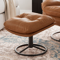 Camden Tufted Ottoman With Brown Upholstery, Tufted Detailing, and Black Metal Base, a Perfect Footrest.